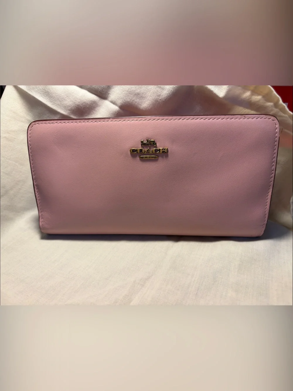 Coach Pink Leather Continental Zip Wallet with Gold Logo